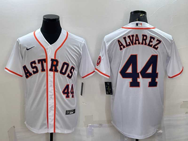 Men%27s Houston Astros #44 Yordan Alvarez Number White With Patch Stitched MLB Cool Base Nike Jersey
